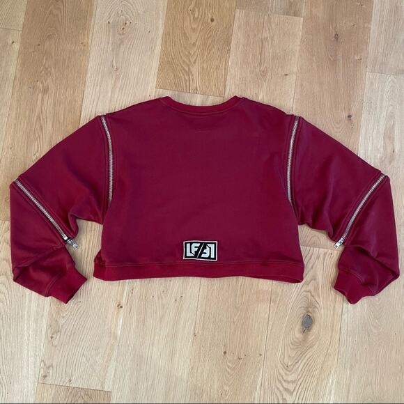 LF - Zippered Sleeve Crop Sweatshirt in Red - Picture 4 of 7